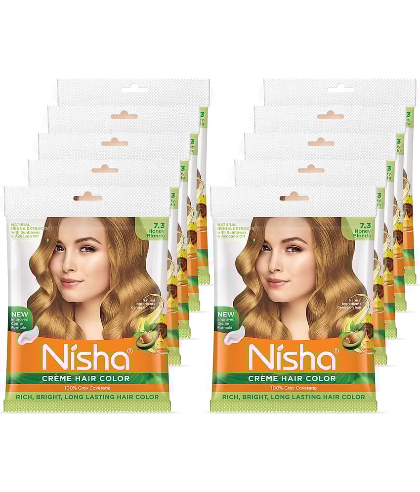 Nisha Creme Hair Color Honey Blonde 40g Pack of 10, Permanent Hair Colour for Women & Men, Long Lasting Hair Color