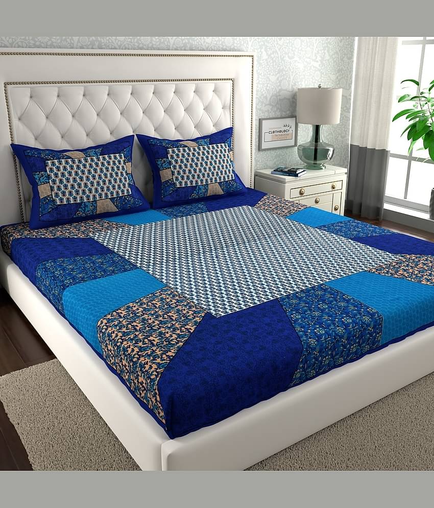 ABHACLOTHO Cotton 1 Double Bedsheet with 2 Pillow Covers ( Multicolor )