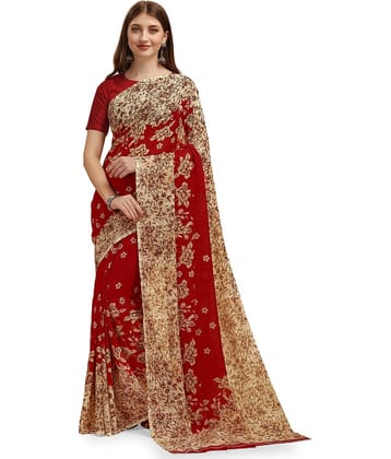 LEELAVATI Georgette Printed Saree With Unstitched Blouse Piece ( Multicolor )