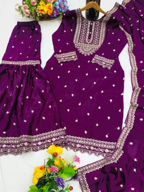 Designer Suit Sharara And Dupatta With Sequence Embroidered Work