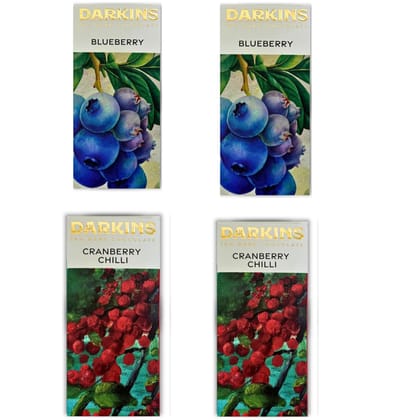 Darkins 70% Dark Chocolate With Blueberries | 70% Dark Chocolates Cranberry & Chilli | Vegan | Gluten-Free | Hand Crafted Chocolate | Unrefined Cane Sugar | No Artificial Flavours | Natural Chocolates Bar (50g Each Pack of 4)
