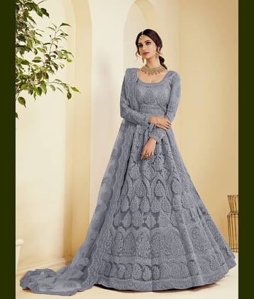 A TO Z CART Beige Flared Net Women's Semi Stitched Ethnic Gown ( Pack of 1 )