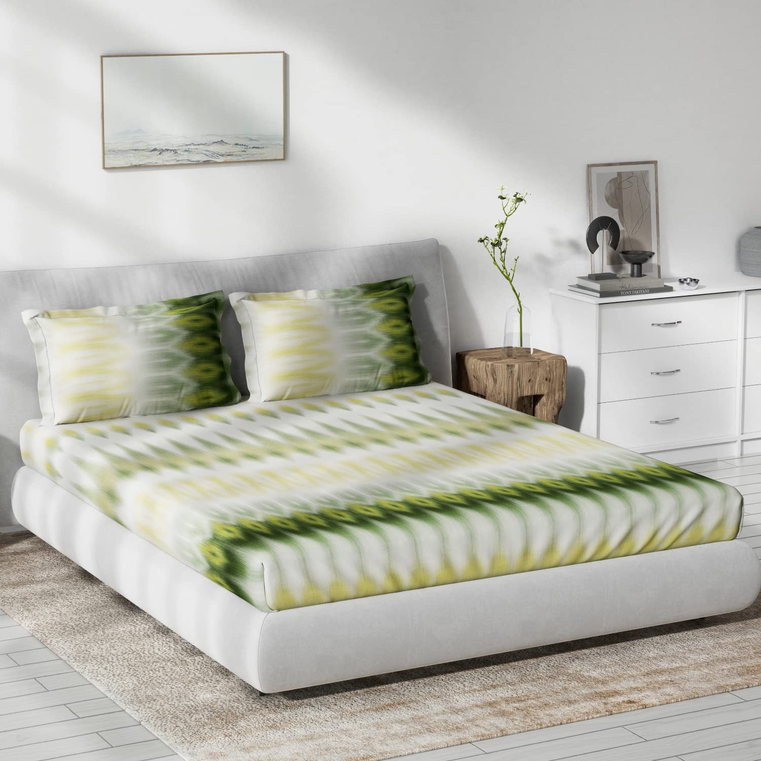DDECOR - Primary Collection 100% Cotton Ethnic Pattern 136TC King Bedsheet |229 CM X 274 CM| with 2 Pillow Covers - Green