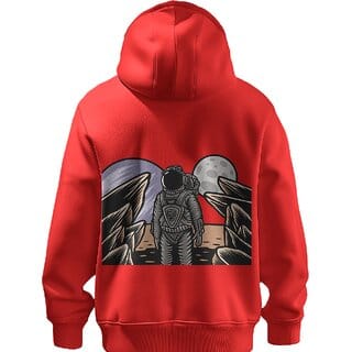 BULL CLOTHING Astronaut Monkey Space Graphic Red Hoodie  60 Cotton 40 Poly  280 GSM  Unisex Casual Sweatshirt (M)