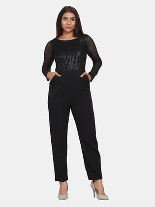 Sequin Stretch Jumpsuit for Women - Black-7XL