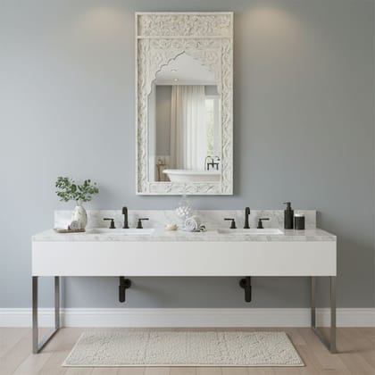 Ornate Carved White Arched Mirror