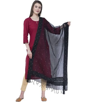 A R Silk Black Cotton Blend Pearl Embellished Dupatta