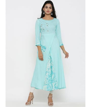 Yash Gallery - Blue Rayon Women's Double Layered Kurti ( Pack of 1 )