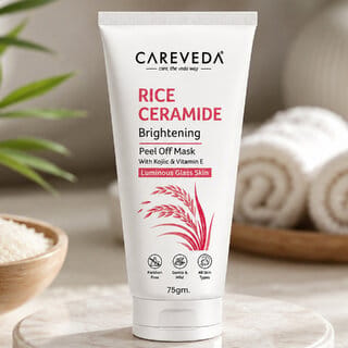(Pack of 1) CareVeda Rice Ceramide Peel Off Face Mask with Kojic Acid, Green Tea  Vitamin E, 75g