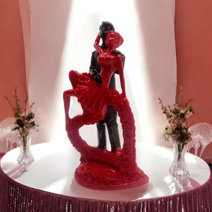 AMS Romantic Couple with Heart Statue - Artistic Red & Black Figurine | Gift for Girlfriend, Boyfriend, Wife, Husband | Proposal, Valentine's Day, Wedding & Anniversary Showpiece � 12 cm