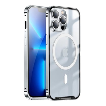 iPhone 13 & 14 Series : Metal Upgraded Lock MagSafe Cover with Camera Lens Protector-iPhone 13 Pro / Silver