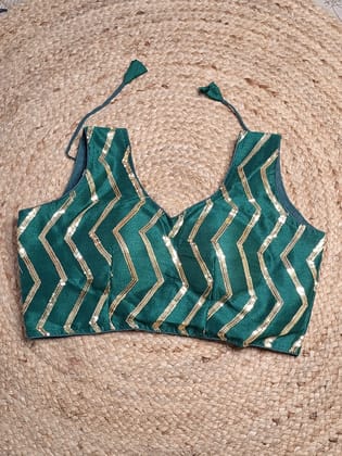 Green Colour Designer Women Padded Blouse with Sequence work & Sleeve attached  (36 Inch Bust Size with 2 Inch Margin both side, customer can alter as per their need)-Free Size / Dark Green