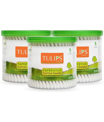 TULIPS Cotton Ear Buds/Swabs {pack of 3} with White PAPER Sticks {200/400 Tips} in a Jar