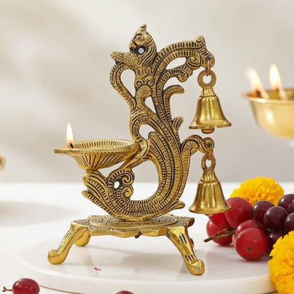 Aluminium Ganga Aarti Diya – 1 Wick Ritual Oil Lamp, Height : 7 Inch (ASMAS518 G)