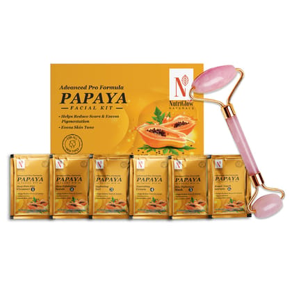 NutriGlow NATURAL'S Papaya Facial Kit For Blemish Free and Fairer Skin Hydrated & Brightening Fresh Looking Skin, All Skin Types, No Parabens & Sulphates, 60gm With Jade Roller NutriGlow NATURAL'S Papaya Facial Kit For Blemish Free and Fairer Skin Hydrat