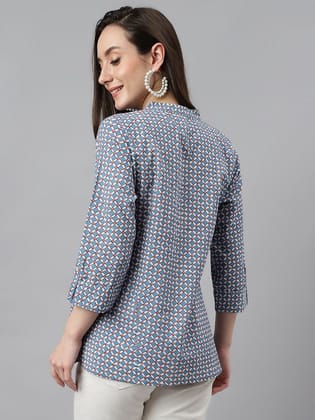 Blue Cotton Printed Regular Top Blue Cotton Printed Regular Top