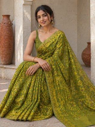 Cotton Jamdani Saree in Green