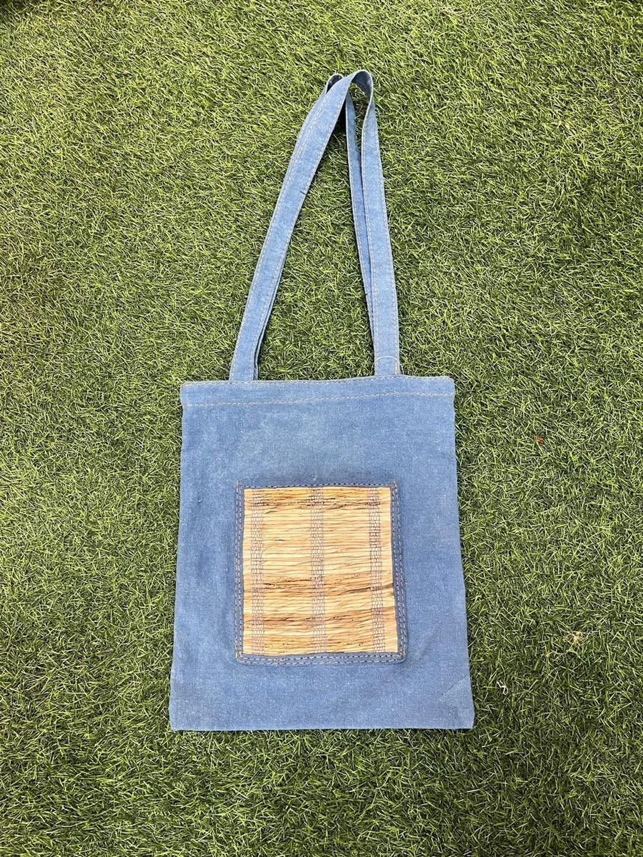 Indigo Dyed Tote Bag with Banana Bark