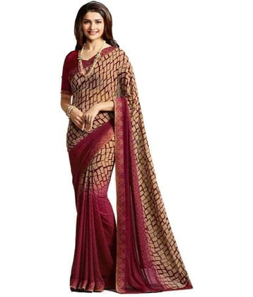 Gazal Fashions Chiffon Printed Saree With Unstitched Blouse Piece ( Multicolor )