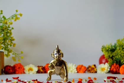 Brass Laddu Gopal Idol kanha (Color - Golden, Size - 2.25H *2.75L*1.25B) by Snova Enterprises Brass Laddu Gopal Idol kanha (Color - Golden, Size - 2.25H *2.75L*1.25B) by Snova Enterprises