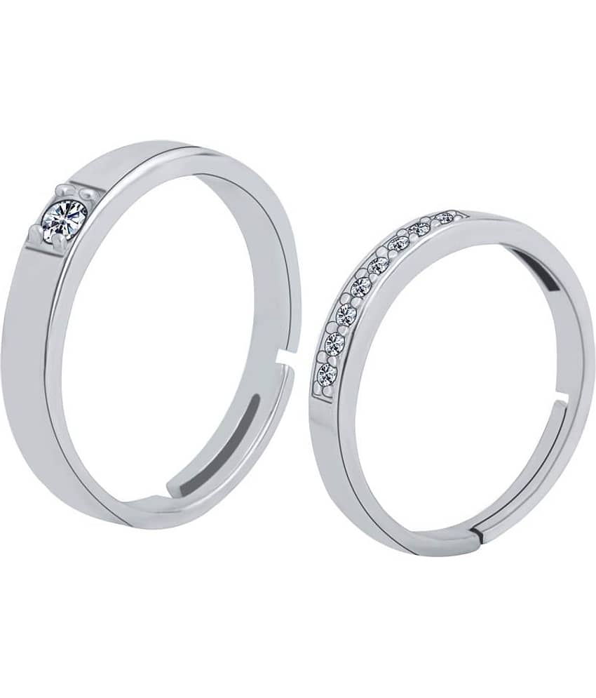 Silver Plated classic Solitaire Adjustable Couple ring  for Men and WomenCouple ring for Girls and Boys-2 pieces