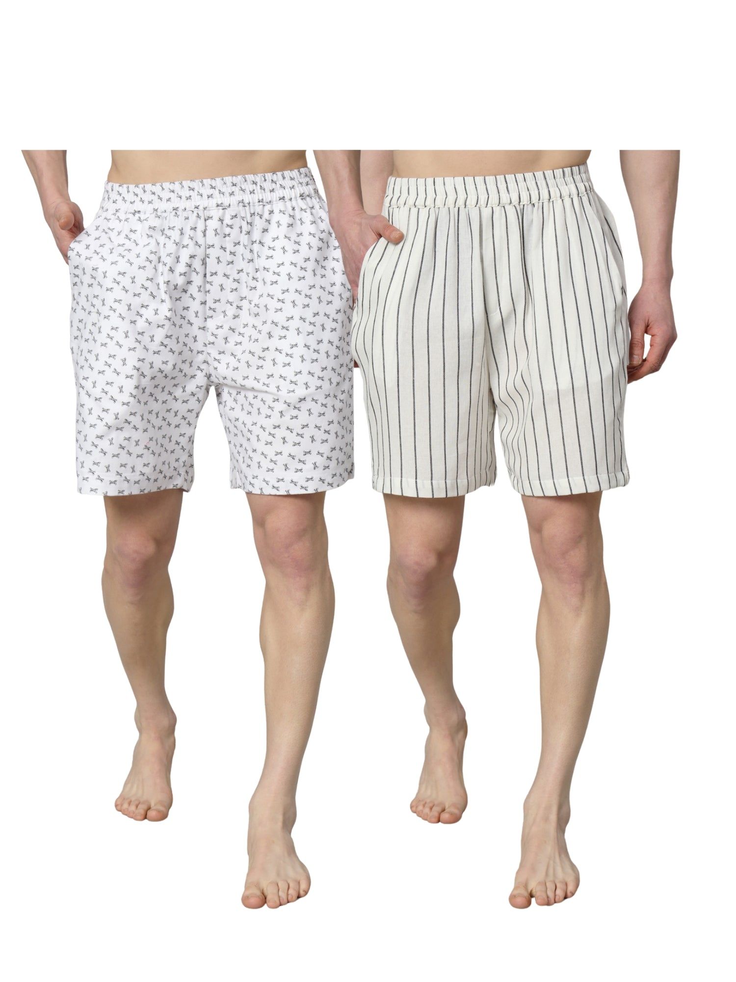 Mens Boxer, Pure Organic Cotton Boxer For Men, White Innerwear Shorts, Solid Boxer, Pack Of 2, (OTLMB01_2)-S