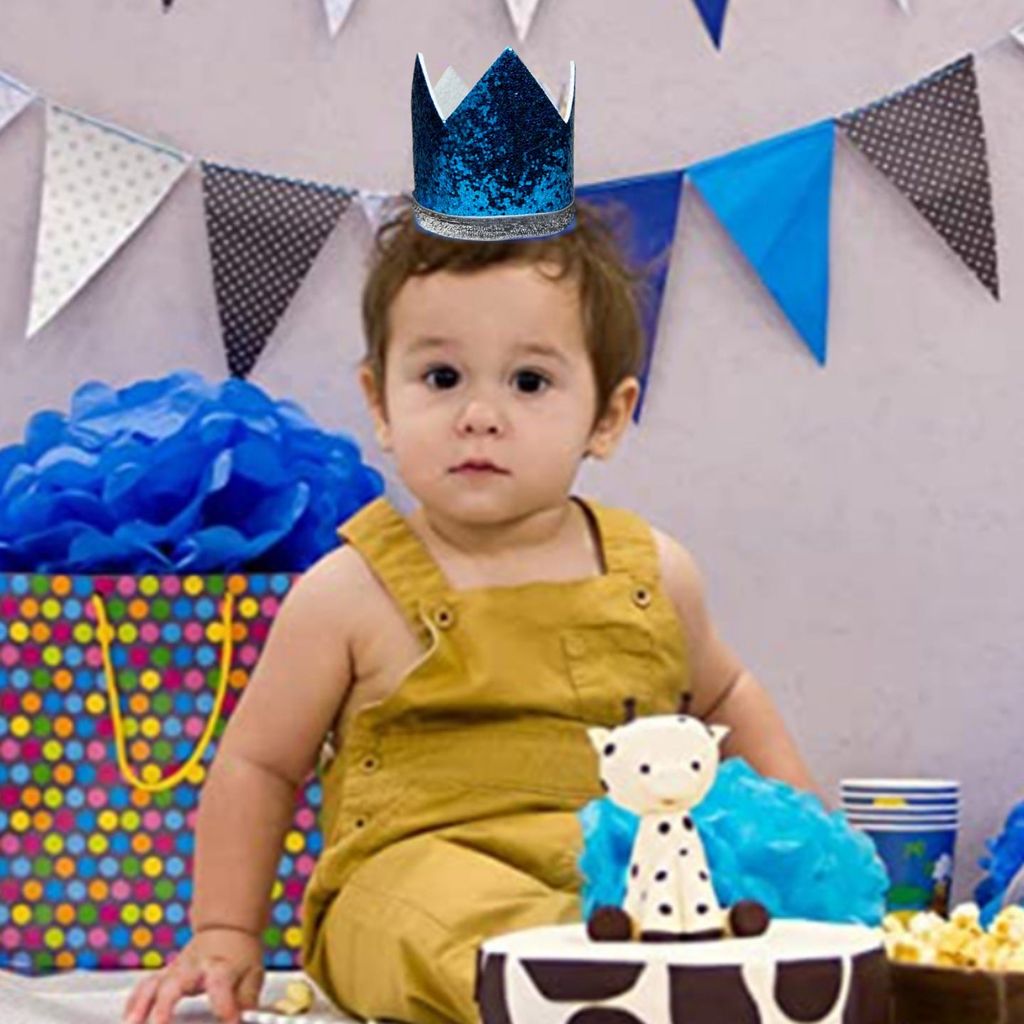 Kids Crown Blue Cap w/Pull Elastic & Customizable