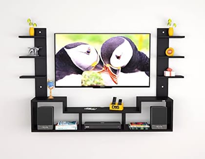 DAS Konrad Max Engineered Wood Wall Mount TV Unit with Wall Shelves Black Finish- for Up to 55" Screen DAS Konrad Max Engineered Wood Wall Mount TV Unit with Wall Shelves Black Finish- for Up to 55" Screen