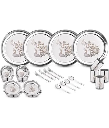 Classic Essentials Laser Printed Stainless Steel Dinner Set ( Pack of 24 ) Silver