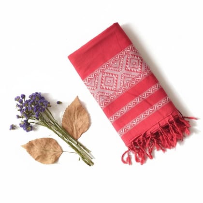 Handcrafted Red Geometric Cotton Dupatta