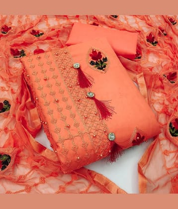 Gazal Fashions - Orange Cotton Blend Dress Material ( Pack of 1 )