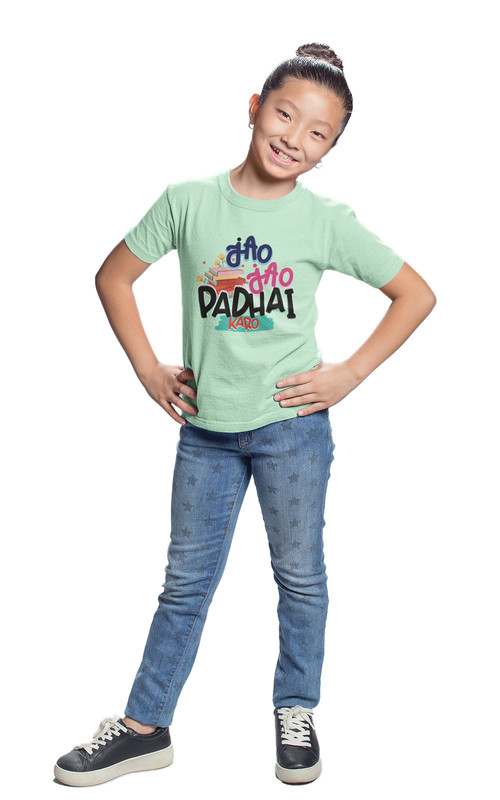 Taarak Mehta Ka Ooltah Chashmah| Kids Pistal Green Color Regular Fit Printed T-Shirts (JAO JAO PADHAI KARO)