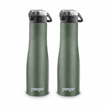 PEXPO Stainless Steel Sports Water Bottle, 1000ml, Pack of 2, Military Green, Monaco | Eco-Friendly & Leak-Proof Water Bottle