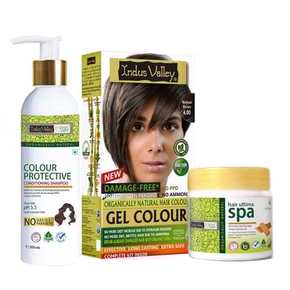 INDUS VALLEY Natural Damage Free Gel Colour Medium Brown With Colour Protection Shampoo (200 ml) + Hair Ultima Spa (175 ml) INDUS VALLEY Natural Damage Free Gel Colour Medium Brown With Colour Protection Shampoo (200 ml) + Hair Ultima Spa (175 ml) - Medi