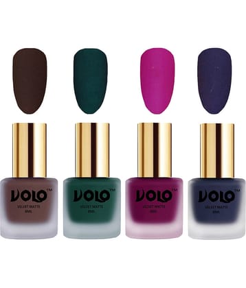 VOLO Velvet Dull Matte Posh Shades Nail Polish Brown,Green,Magenta, Blue Pack of 4 32 mL