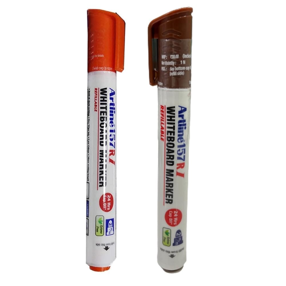 Artline 157RI Whiteboard Marker Pack of 10 (Red and Brown Colours) | Quick Drying, Dry Wipe Ink, Low Odor