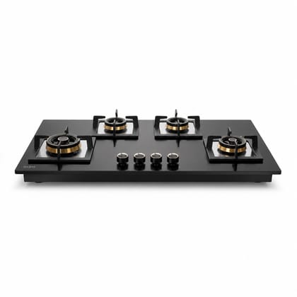 4 Burner Glass Gas Hob Top with Triple Ring Burner Total Double Ring Brass Burner with Flame Failure Device Auto Ignition (BH1094XLHTT2TRMGS)