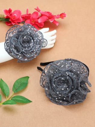 Sequins Flower Bracelet & Hairband Set-Grey-one Size / Grey