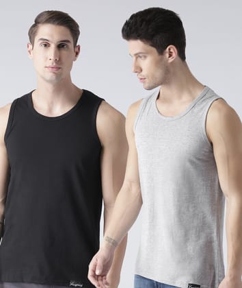 Mens Plain Sleeveless Combo Tshirt-XS / Black Grey