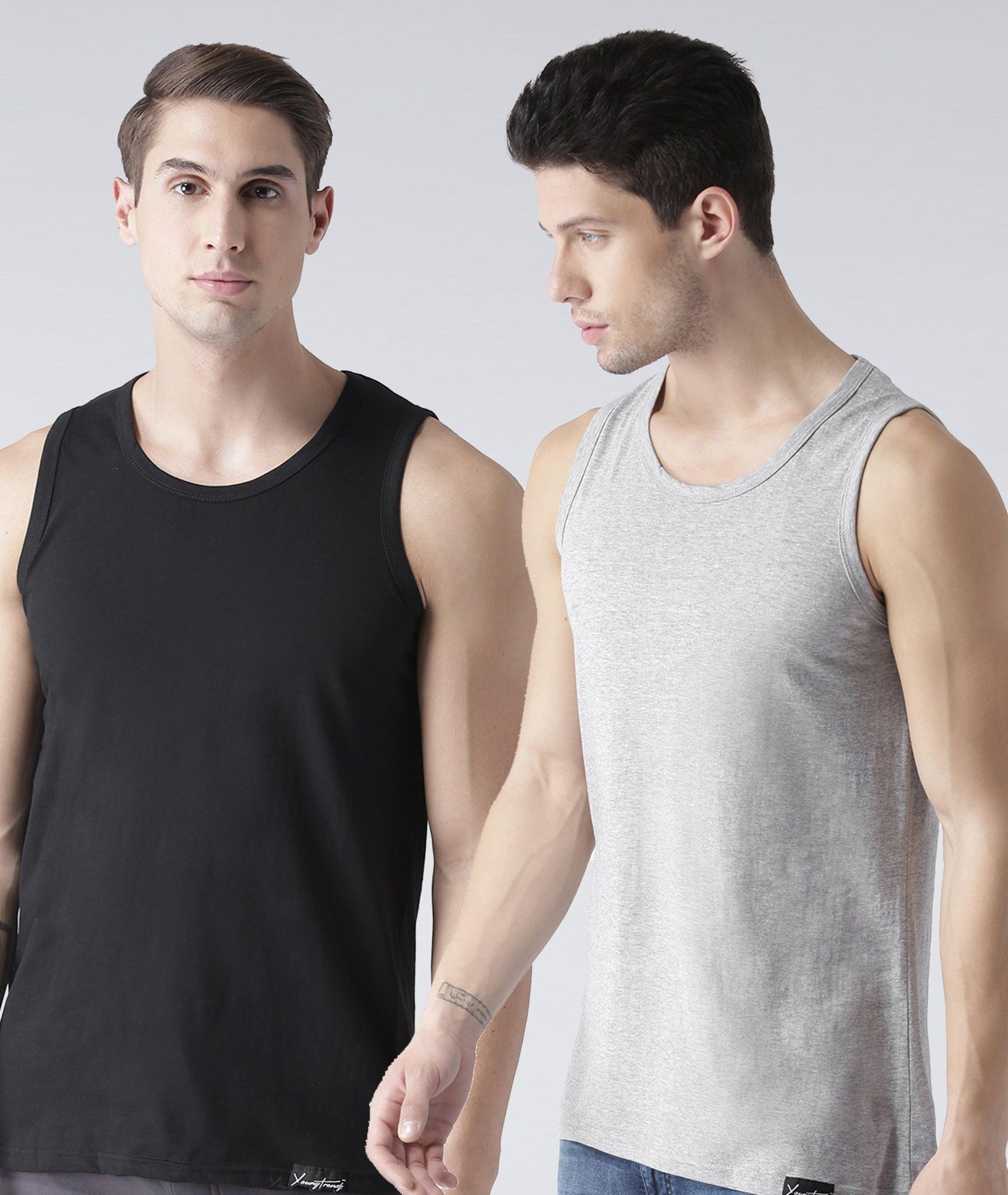 Mens Plain Sleeveless Combo Tshirt-XS / Black Grey