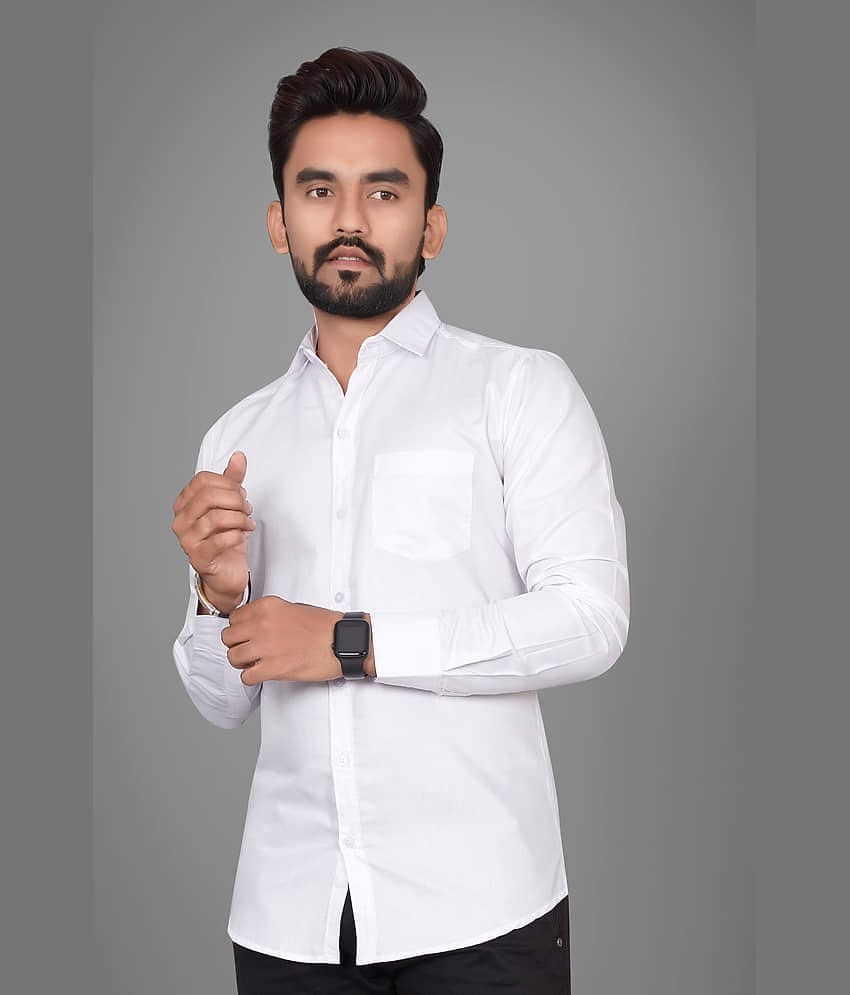 SUR-T Cotton Blend Regular Fit Solids Full Sleeves Men's Casual Shirt - White ( Pack of 1 )