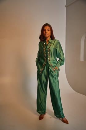 Poppy Silk Set - Green-XS