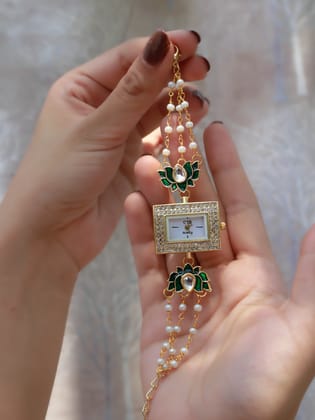 Mayflower Green Kundan Wrist Watch-Green