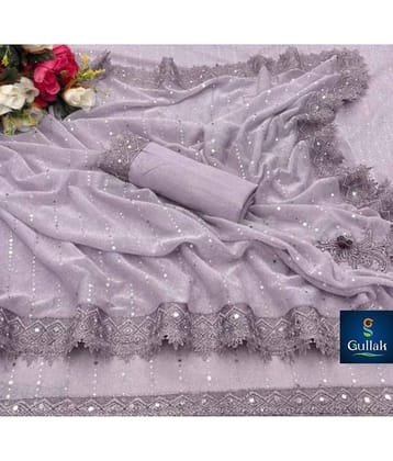 Gullak Lycra Embellished Saree With Unstitched Blouse Piece ( Purple )