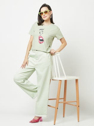 Green Wide Leg Jeans-26 / Mint Green