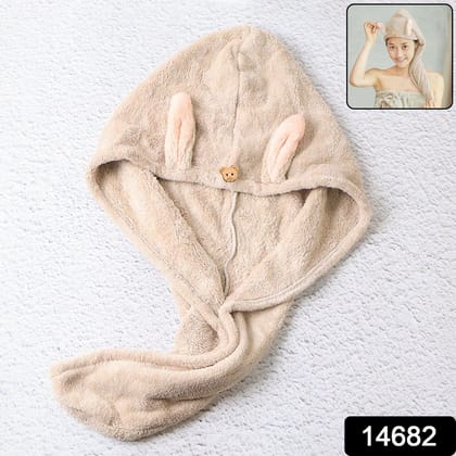 Cute Animal Ear Hooded Hair Drying Towel Wrap (1 Pc)