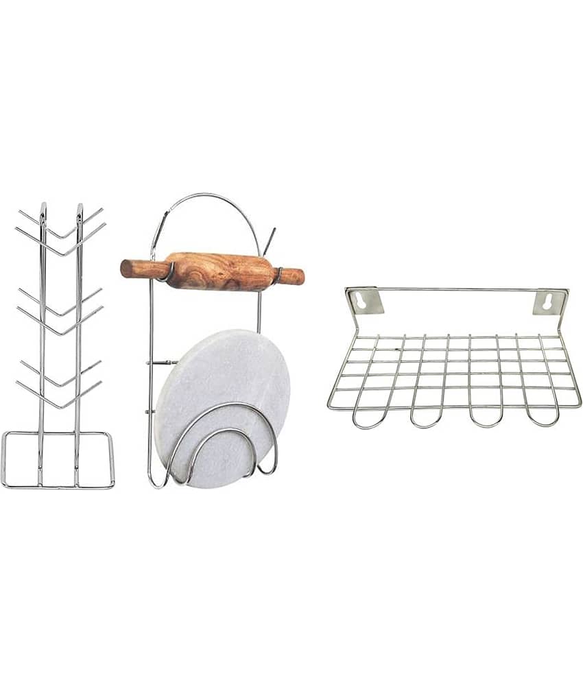 JISUN - Silver Stainless Steel Dish Drainers ( Pack of 3 )