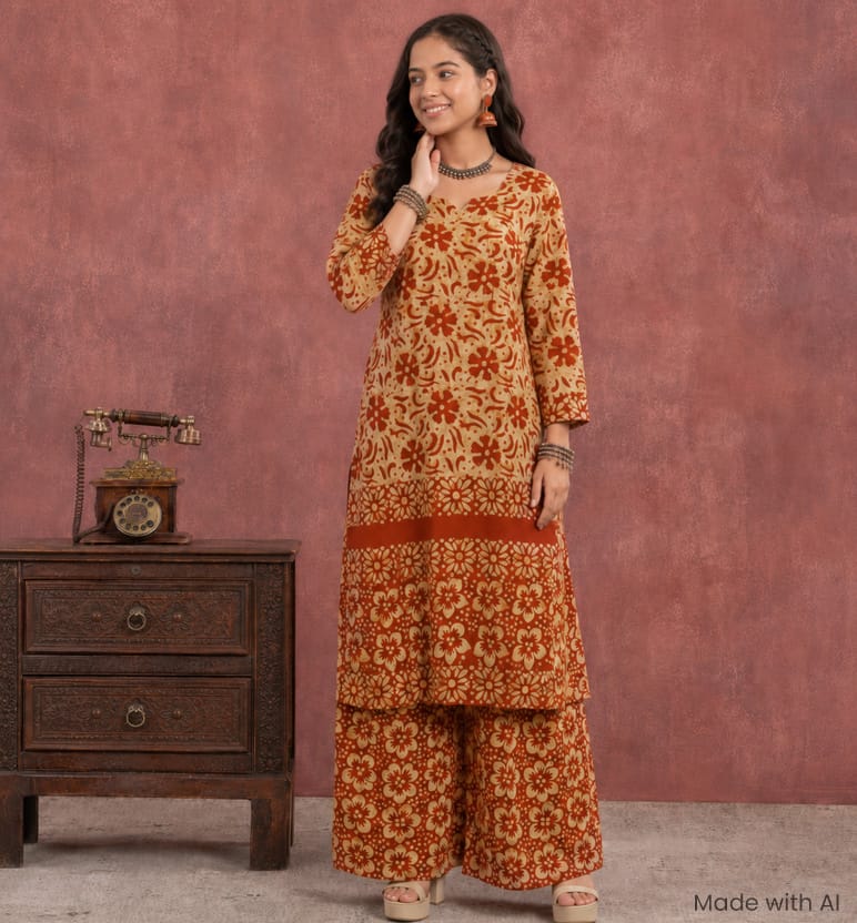 Handcrafted Batik Rayon Kurti Palazzo Set
