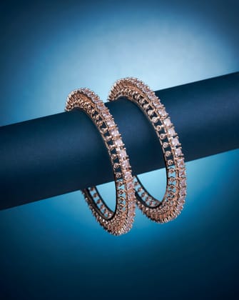 American Diamond Pacheli Rose Gold Bangles (Pack of 2)-White / Rose Gold / 2.4