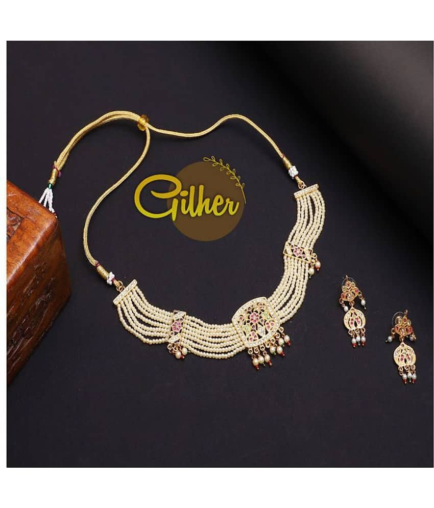 gilher Alloy Golden Traditional Necklaces Set Choker